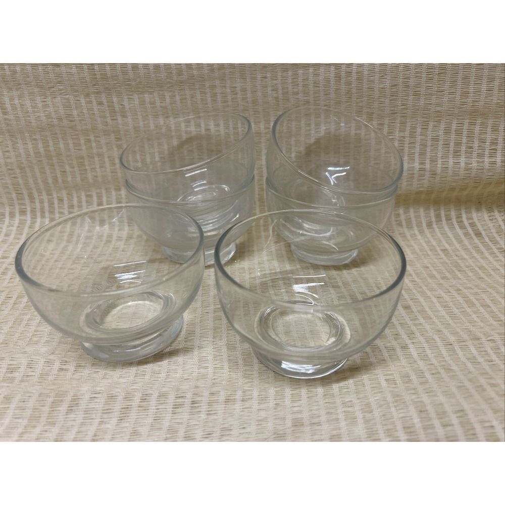 Footed Dessert Bowls Set Of 6 Vintage Clear Glass  2.5" Tall 3.5"Dia. Excellent